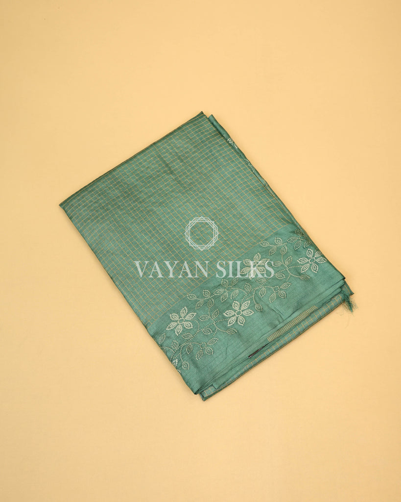 Green Embroidered Pure Tussar Silk Saree