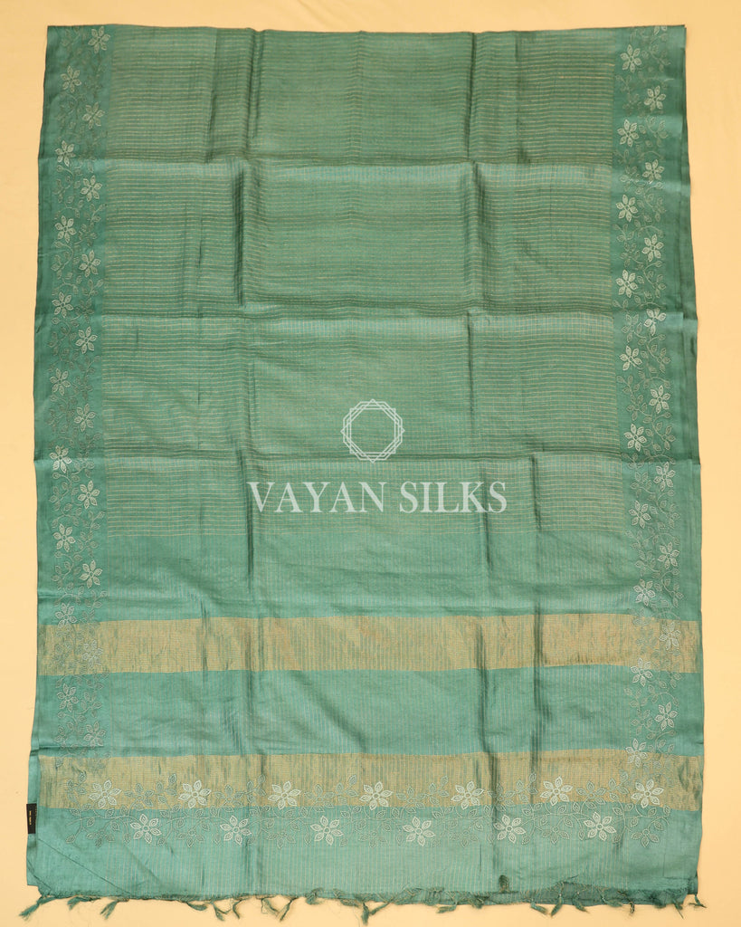 Green Embroidered Pure Tussar Silk Saree