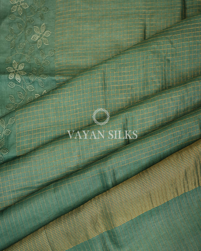 Green Embroidered Pure Tussar Silk Saree