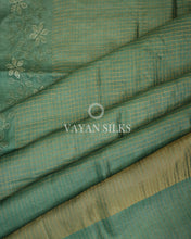 Load image into Gallery viewer, Green Embroidered Pure Tussar Silk Saree