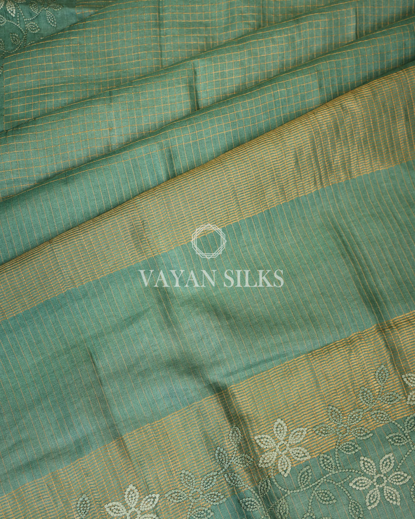 Green Embroidered Pure Tussar Silk Saree