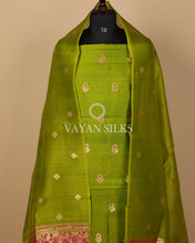 Load image into Gallery viewer, Green Pure Banarasi Katan Silk Unstitched Suit Set