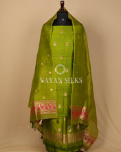 Load image into Gallery viewer, Green Pure Banarasi Katan Silk Unstitched Suit Set