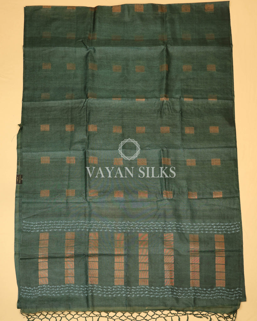 Green Copper Zari Woven Pure Tussar Silk Saree