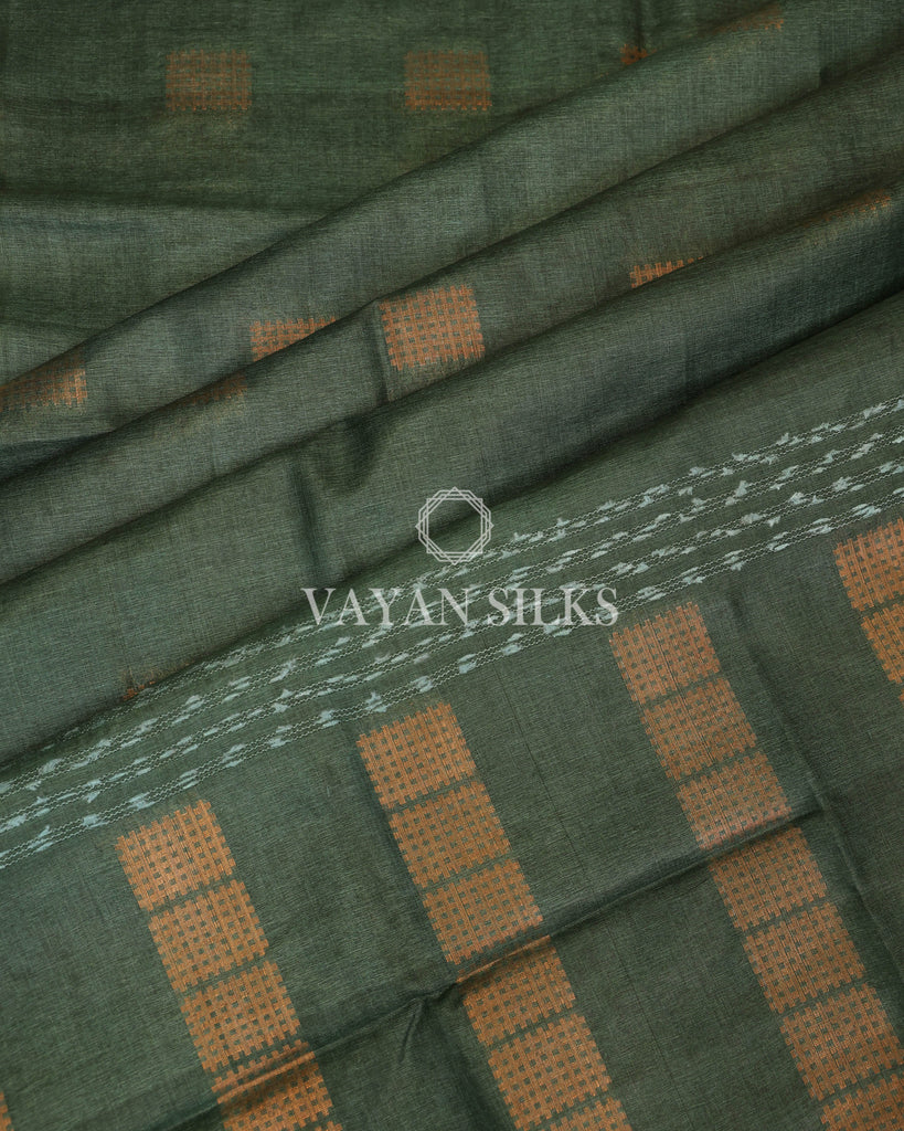 Green Copper Zari Woven Pure Tussar Silk Saree