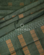Load image into Gallery viewer, Green Copper Zari Woven Pure Tussar Silk Saree