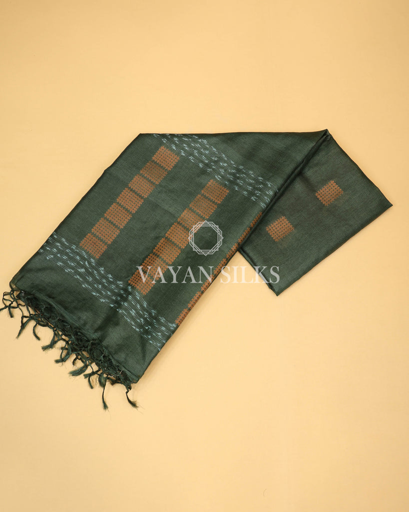 Green Copper Zari Woven Pure Tussar Silk Saree
