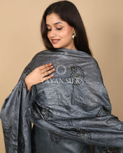Load image into Gallery viewer, Grey Embroidered Pure Tussar Silk Unstitched Suit Set