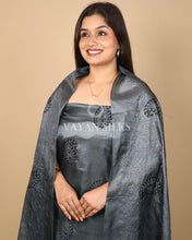 Load image into Gallery viewer, Grey Embroidered Pure Tussar Silk Unstitched Suit Set