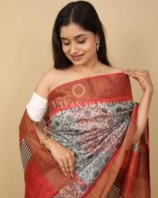 Load image into Gallery viewer, Grey Rust Orange Printed Pure Tussar Silk Saree