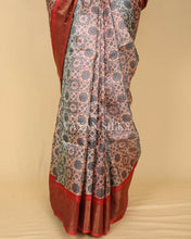 Load image into Gallery viewer, Grey Rust Orange Printed Pure Tussar Silk Saree