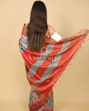 Load image into Gallery viewer, Grey Rust Orange Printed Pure Tussar Silk Saree