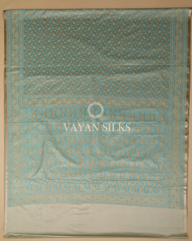 Ice Blue Pure Banarasi Mashru Silk Saree