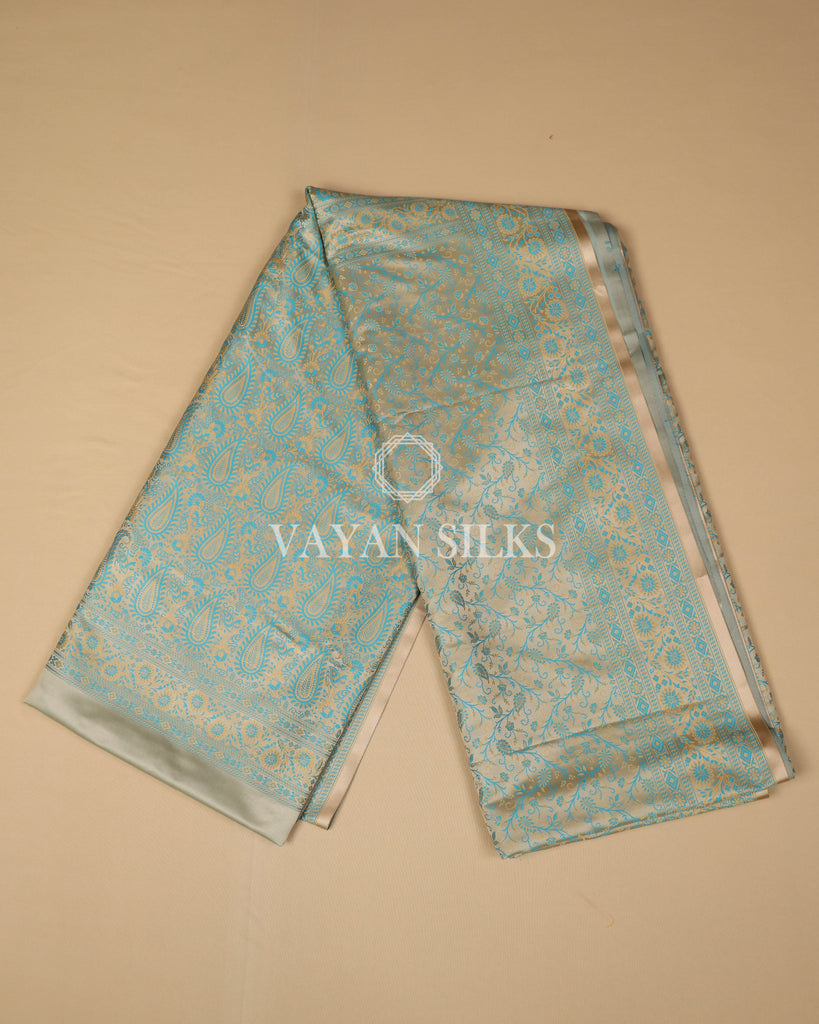 Ice Blue Pure Banarasi Mashru Silk Saree