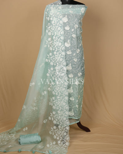 Light Aqua Blue Pure Organza Banarasi Silk Unstitched Suit Set