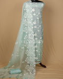 Light Aqua Blue Pure Organza Banarasi Silk Unstitched Suit Set