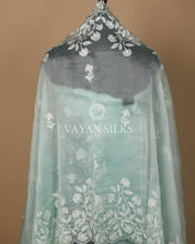 Load image into Gallery viewer, Light Aqua Blue Pure Organza Banarasi Silk Unstitched Suit Set