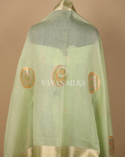 Load image into Gallery viewer, Light Green Pure Mul Banarasi Silk Unstitched Suit Set
