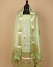 Load image into Gallery viewer, Light Green Pure Mul Banarasi Silk Unstitched Suit Set