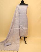 Load image into Gallery viewer, Light Lavender Pure Mul Banarasi Silk Unstitched Suit Set