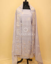 Load image into Gallery viewer, Light Lavender Pure Mul Banarasi Silk Unstitched Suit Set