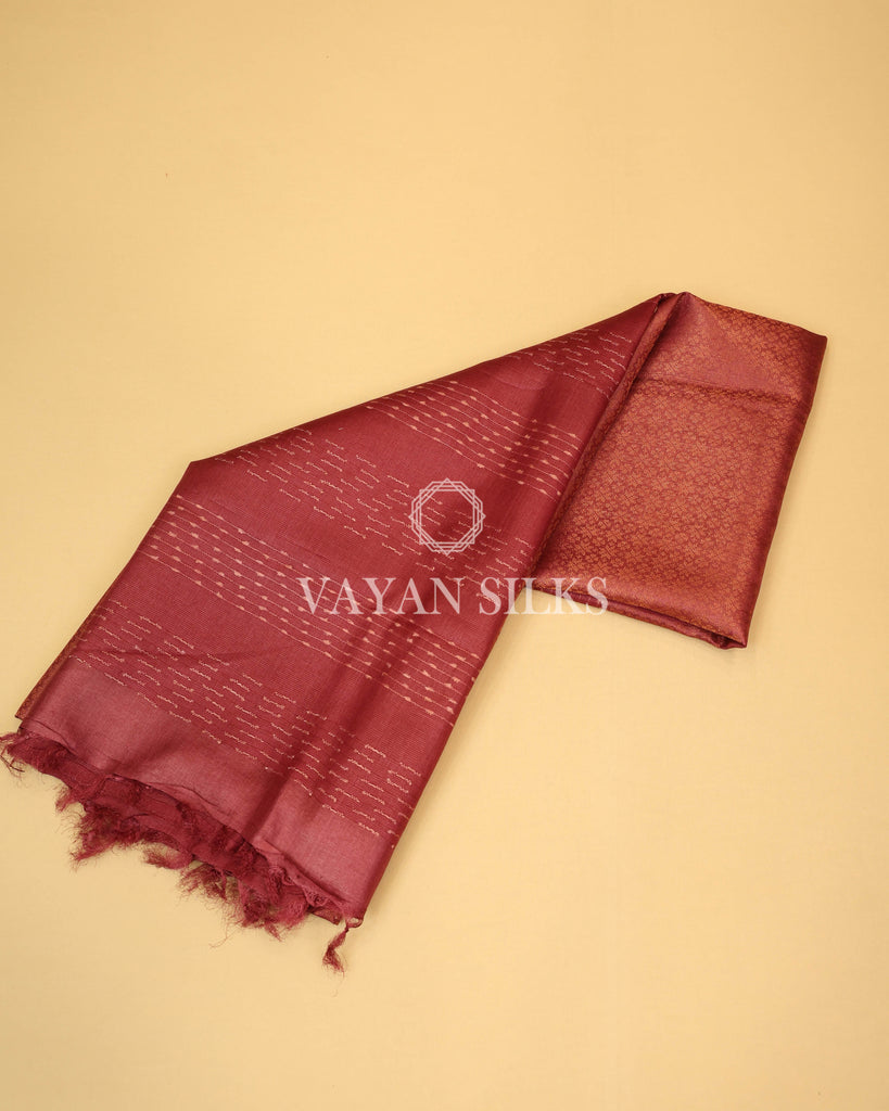 Maroon Copper Zari Woven Pure Tussar Silk Saree