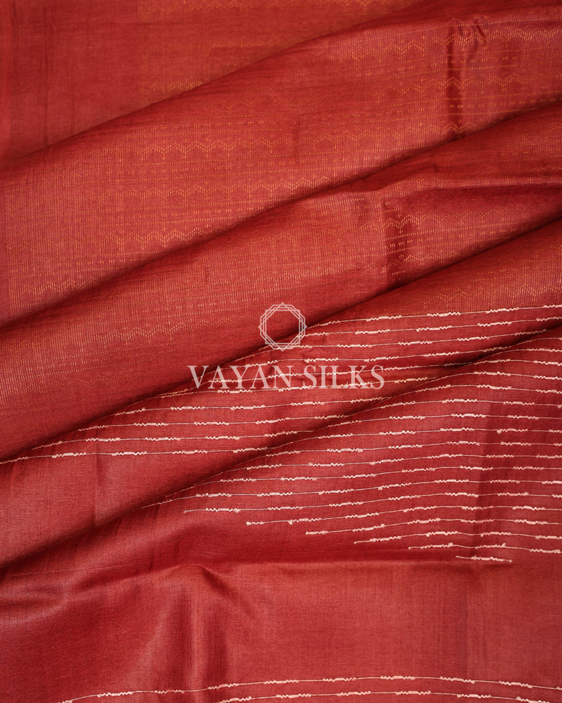 Maroon Copper Zari Woven Pure Tussar Silk Saree