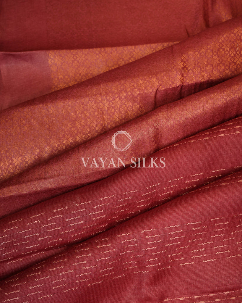 Maroon Copper Zari Woven Pure Tussar Silk Saree
