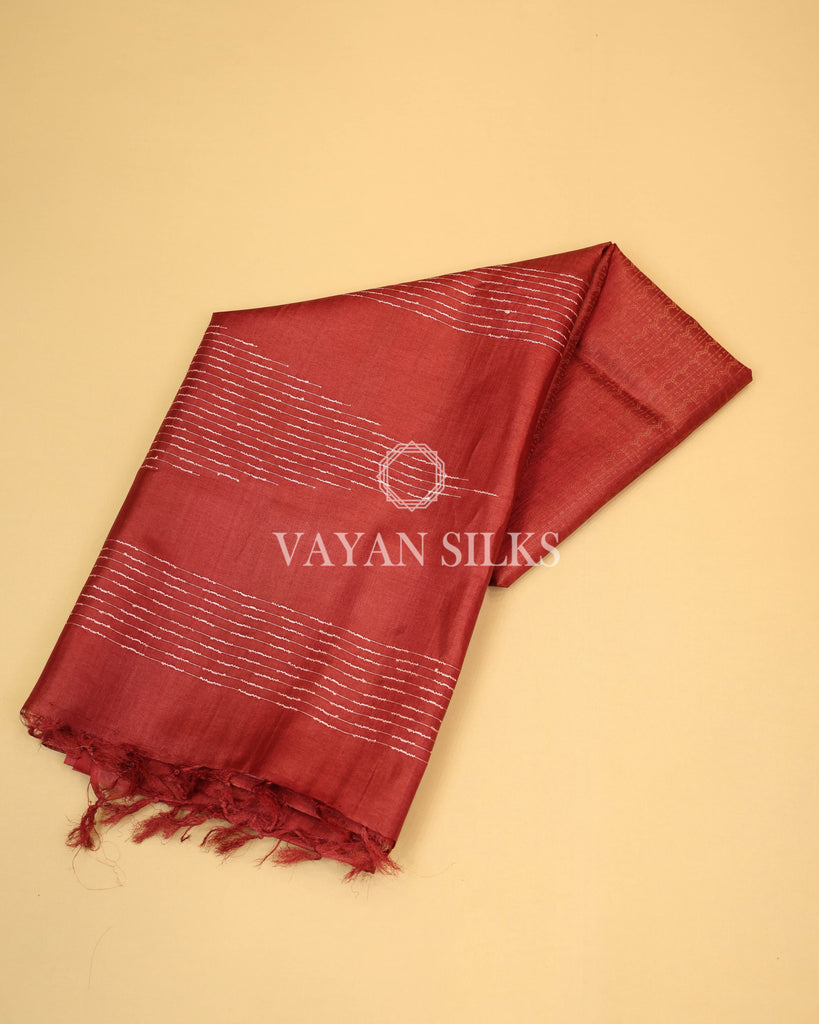 Maroon Copper Zari Woven Pure Tussar Silk Saree