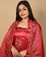 Load image into Gallery viewer, Maroon Embroidered Pure Tussar Silk Unstitched Suit Set