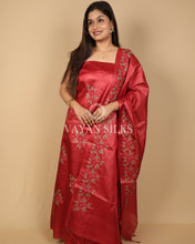 Load image into Gallery viewer, Maroon Embroidered Pure Tussar Silk Unstitched Suit Set