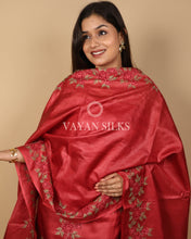 Load image into Gallery viewer, Maroon Embroidered Pure Tussar Silk Unstitched Suit Set