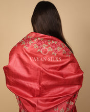 Load image into Gallery viewer, Maroon Embroidered Pure Tussar Silk Unstitched Suit Set