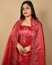 Load image into Gallery viewer, Maroon Embroidered Pure Tussar Silk Unstitched Suit Set