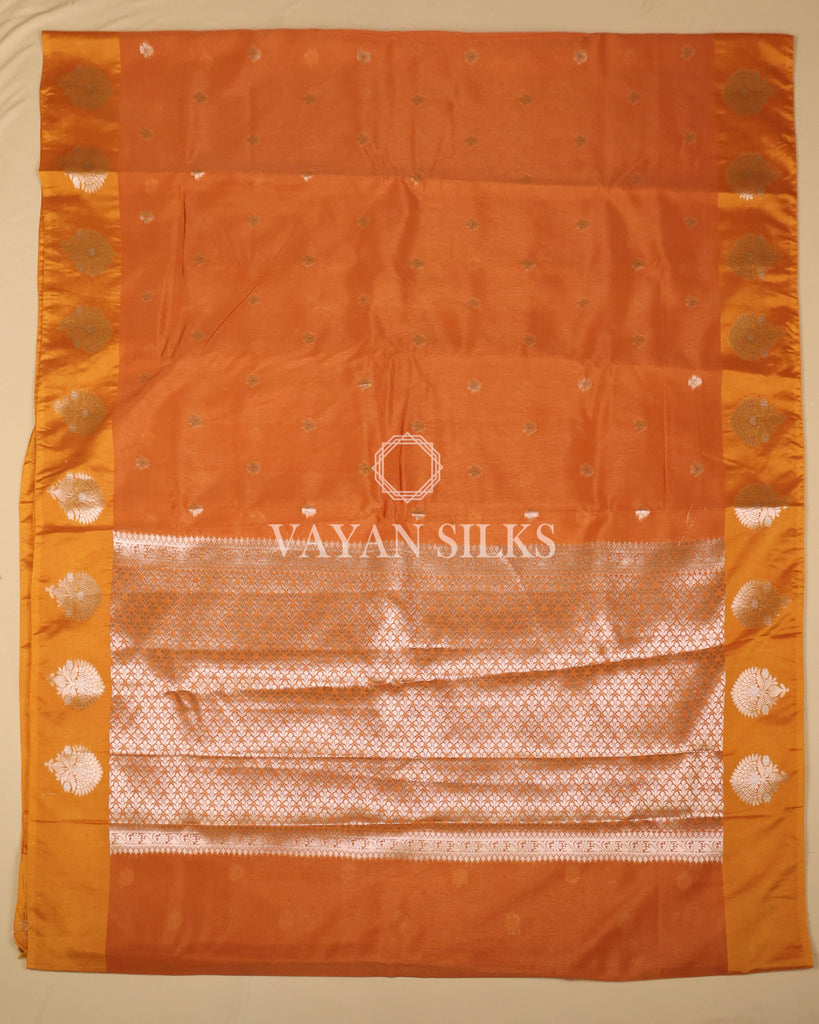 Orange Banarasi Tussar Silk Saree