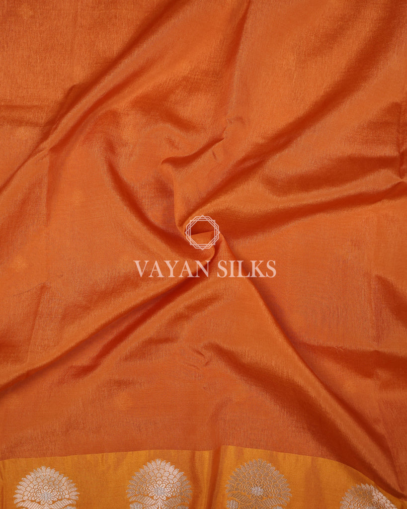 Orange Banarasi Tussar Silk Saree