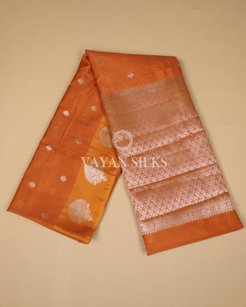 Orange Banarasi Tussar Silk Saree