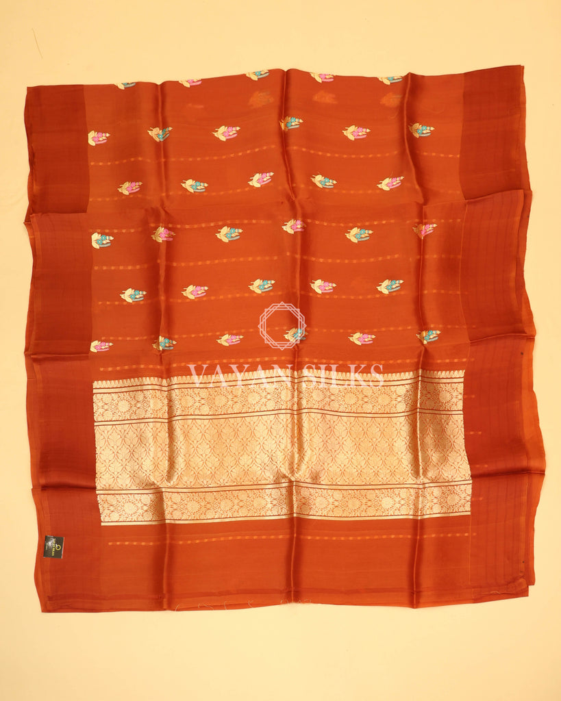 Orange Pure Kora  Banarasi Silk Saree