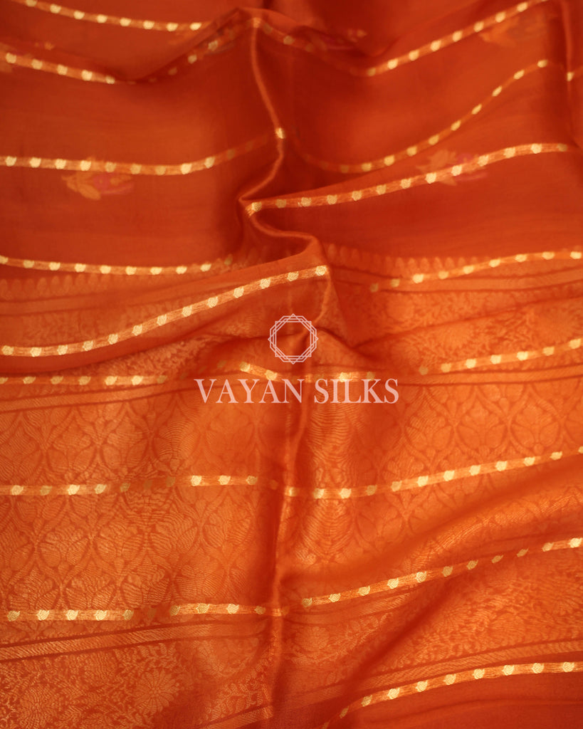 Orange Pure Kora  Banarasi Silk Saree