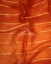 Load image into Gallery viewer, Orange Pure Kora  Banarasi Silk Saree