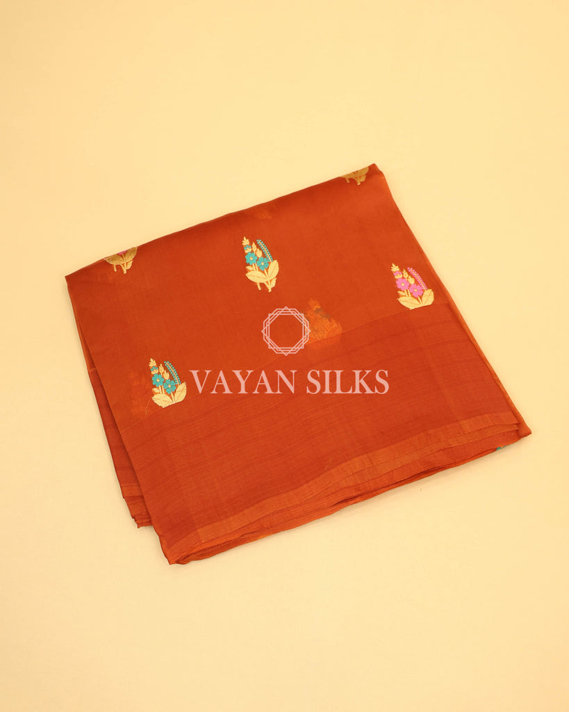 Orange Pure Kora  Banarasi Silk Saree