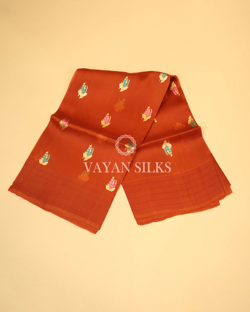 Orange Pure Kora  Banarasi Silk Saree