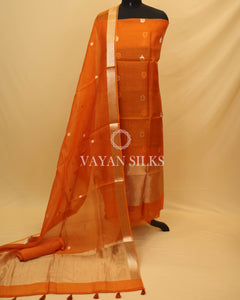 Orange Kora Banarasi Silk Unstitched Suit Set