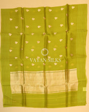 Load image into Gallery viewer, Parrot Green Pure Kora  Banarasi Silk Saree