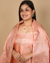 Load image into Gallery viewer, Peach Embroidered Pure Tussar Silk Unstitched Suit Set