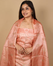 Load image into Gallery viewer, Peach Embroidered Pure Tussar Silk Unstitched Suit Set