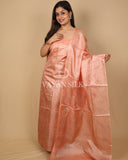 Peach Embroidered Pure Tussar Silk Unstitched Suit Set
