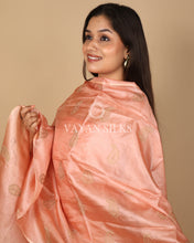 Load image into Gallery viewer, Peach Embroidered Pure Tussar Silk Unstitched Suit Set