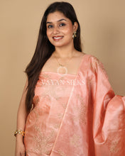 Load image into Gallery viewer, Peach Embroidered Pure Tussar Silk Unstitched Suit Set
