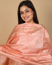 Load image into Gallery viewer, Peach Embroidered Pure Tussar Silk Unstitched Suit Set